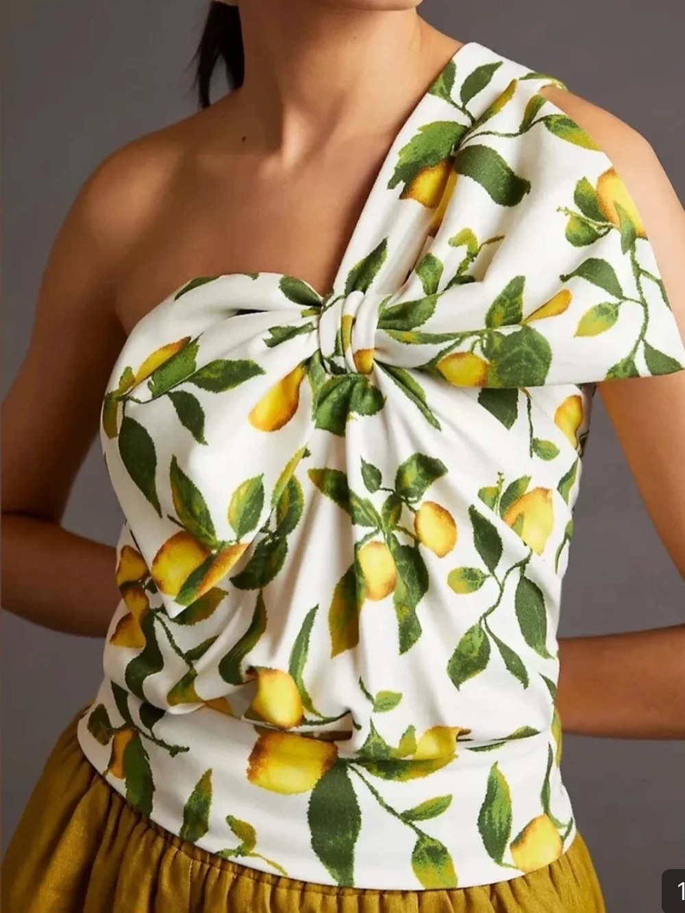 Current Air One-Shoulder Lemon-Print Top in White, Yellow, Green